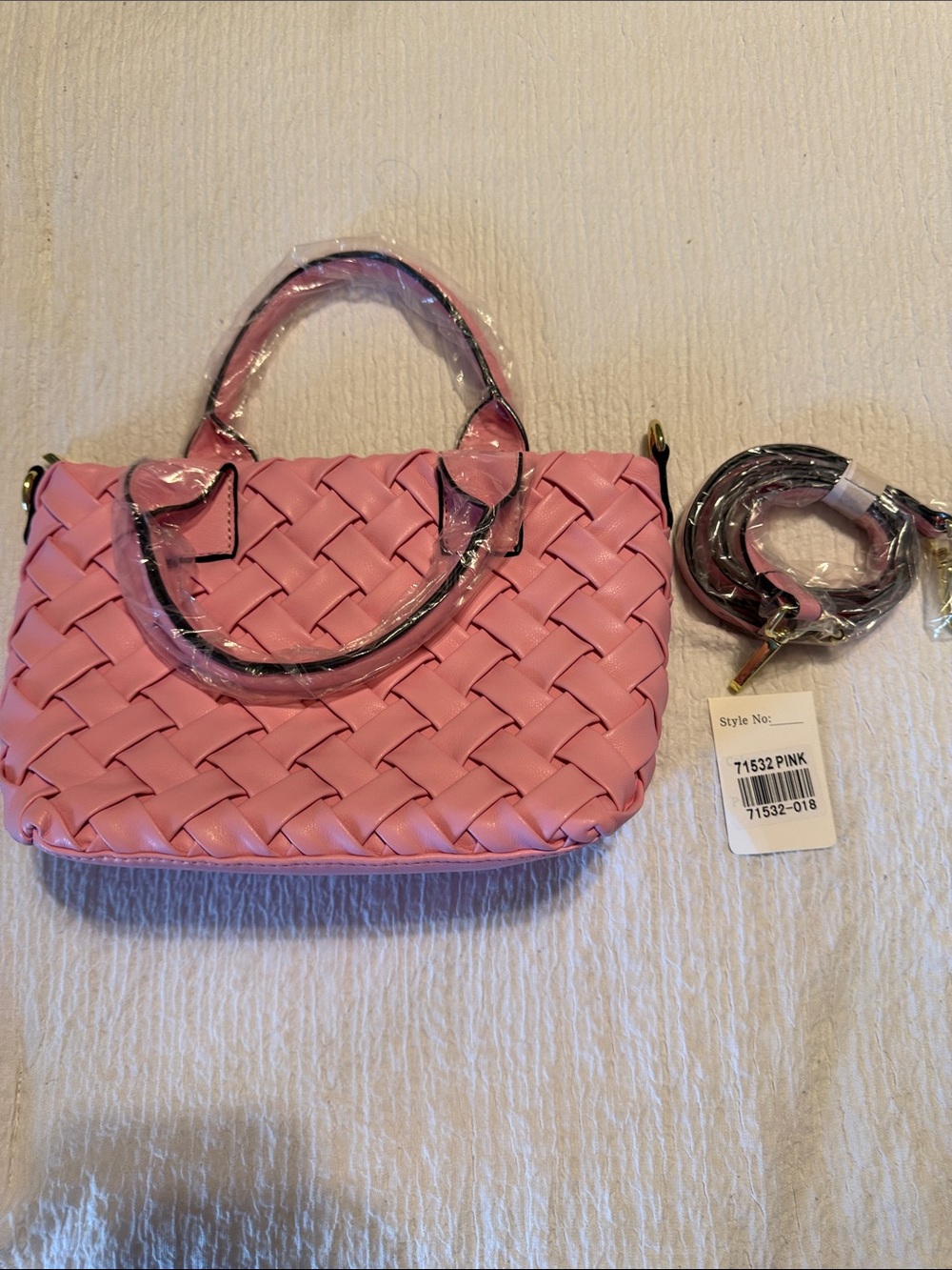 Source Unknown Pink Woven Top-Handle Crossbody Bag
